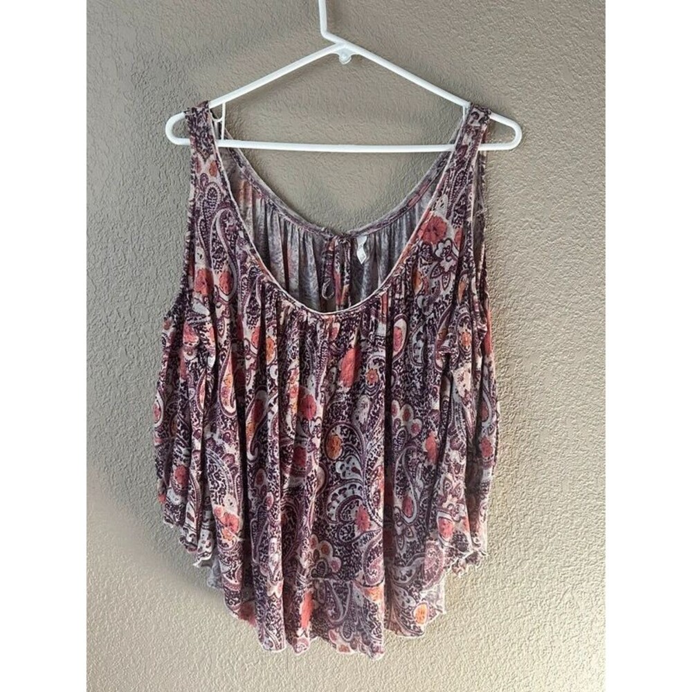 Free People Y2k Pink Boho Peasant Paisley shirts Size XS